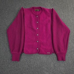 Geiger Women's Magenta Wool Cardigan Made in Austria Size 40 Festive Gem Buttons